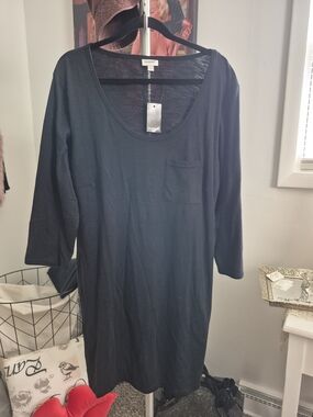 Avenue Black Midi Dress with Scoop Neck